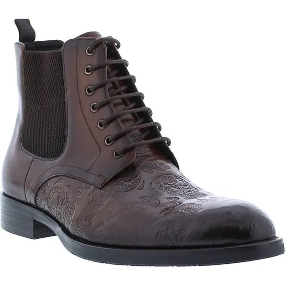 Robert Graham Hyperspace Skull Embossed Lace-Up Leather Boot in Brown main image 6